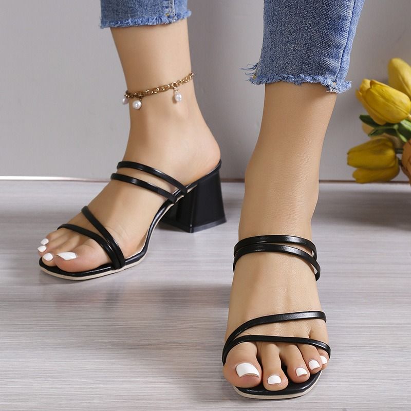New Arrival Women's Shoes Square Open Tote Sandals Delicate Strap Chunky Heel Sandals Mules Fairy-inspired Mid-heel Outdoor Wear Plus Size Strap Block Heels Sandals