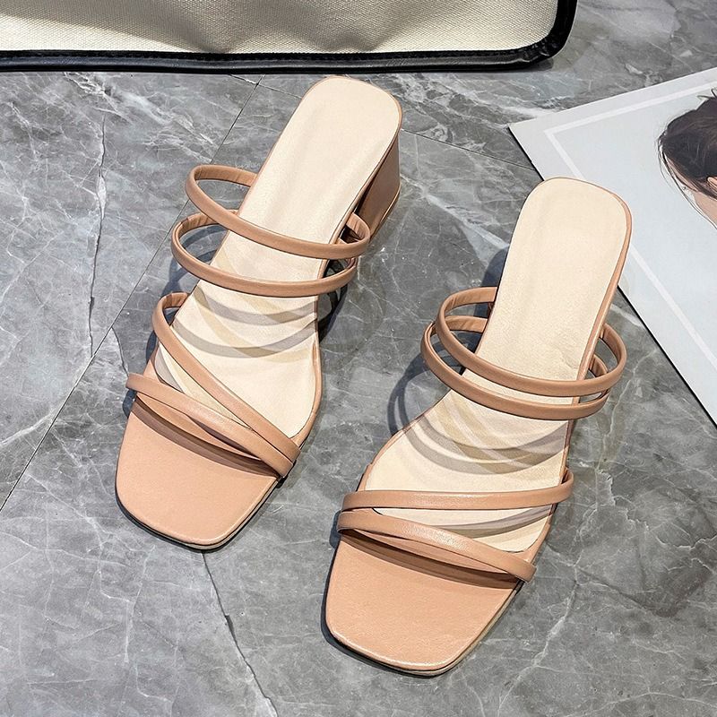 New Arrival Women's Shoes Square Open Tote Sandals Delicate Strap Chunky Heel Sandals Mules Fairy-inspired Mid-heel Outdoor Wear Plus Size Strap Block Heels Sandals