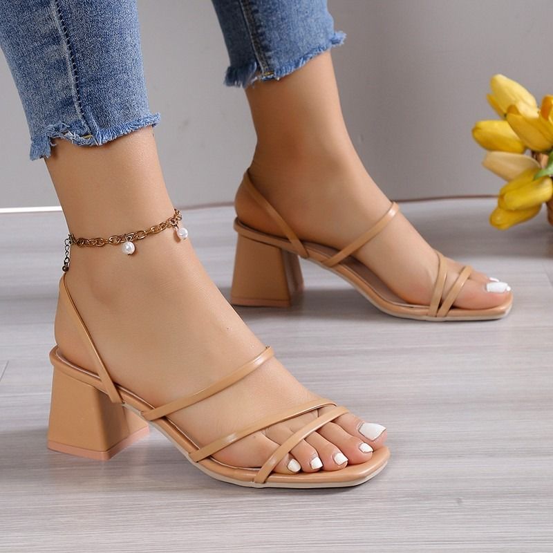 New Arrival Women's Shoes Square Open Tote Sandals Delicate Strap Chunky Heel Sandals Mules Fairy-inspired Mid-heel Outdoor Wear Plus Size Strap Block Heels Sandals