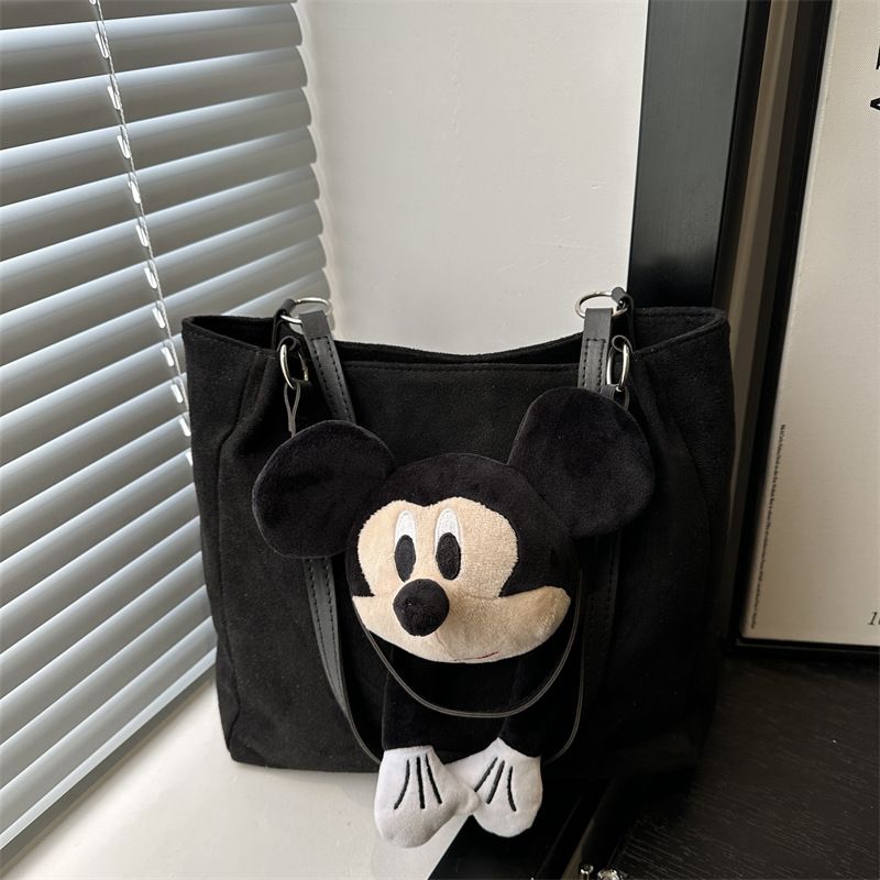 Cartoon Suede Fabric Bag for Women College Students Tote Bag Large Capacity Handbag Shoulder Bag Casual Minimalist Cartoon School Bag for Class
