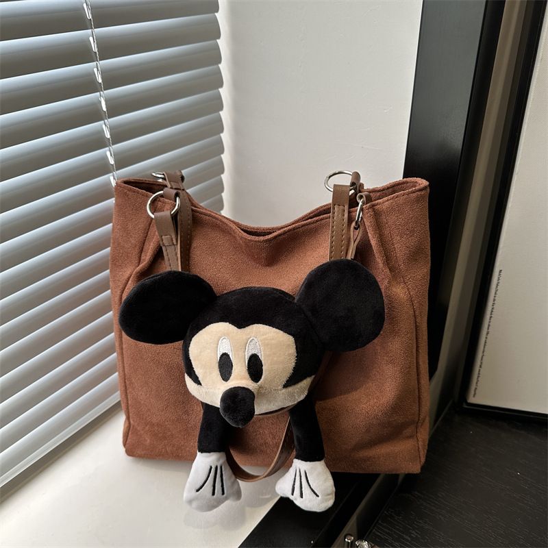 Cartoon Suede Fabric Bag for Women College Students Tote Bag Large Capacity Handbag Shoulder Bag Casual Minimalist Cartoon School Bag for Class