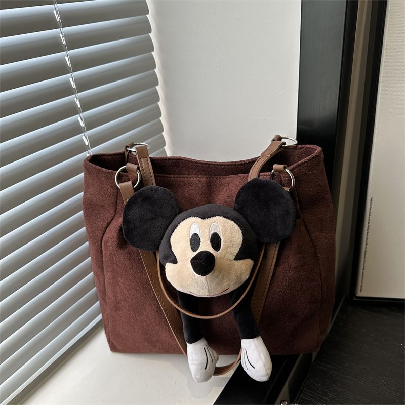 Cartoon Suede Fabric Bag for Women College Students Tote Bag Large Capacity Handbag Shoulder Bag Casual Minimalist Cartoon School Bag for Class