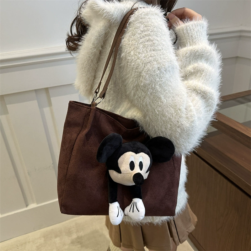 Cartoon Suede Fabric Bag for Women College Students Tote Bag Large Capacity Handbag Shoulder Bag Casual Minimalist Cartoon School Bag for Class