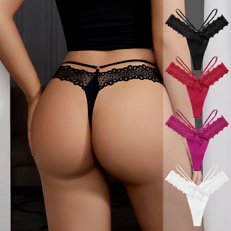 Women’s Lace Panties Soft Fabric Low Waist Briefs Underwear Lady Thongs Elastic G-String Underwear Stretch T-Back Panties Lingerie Woman Clothes