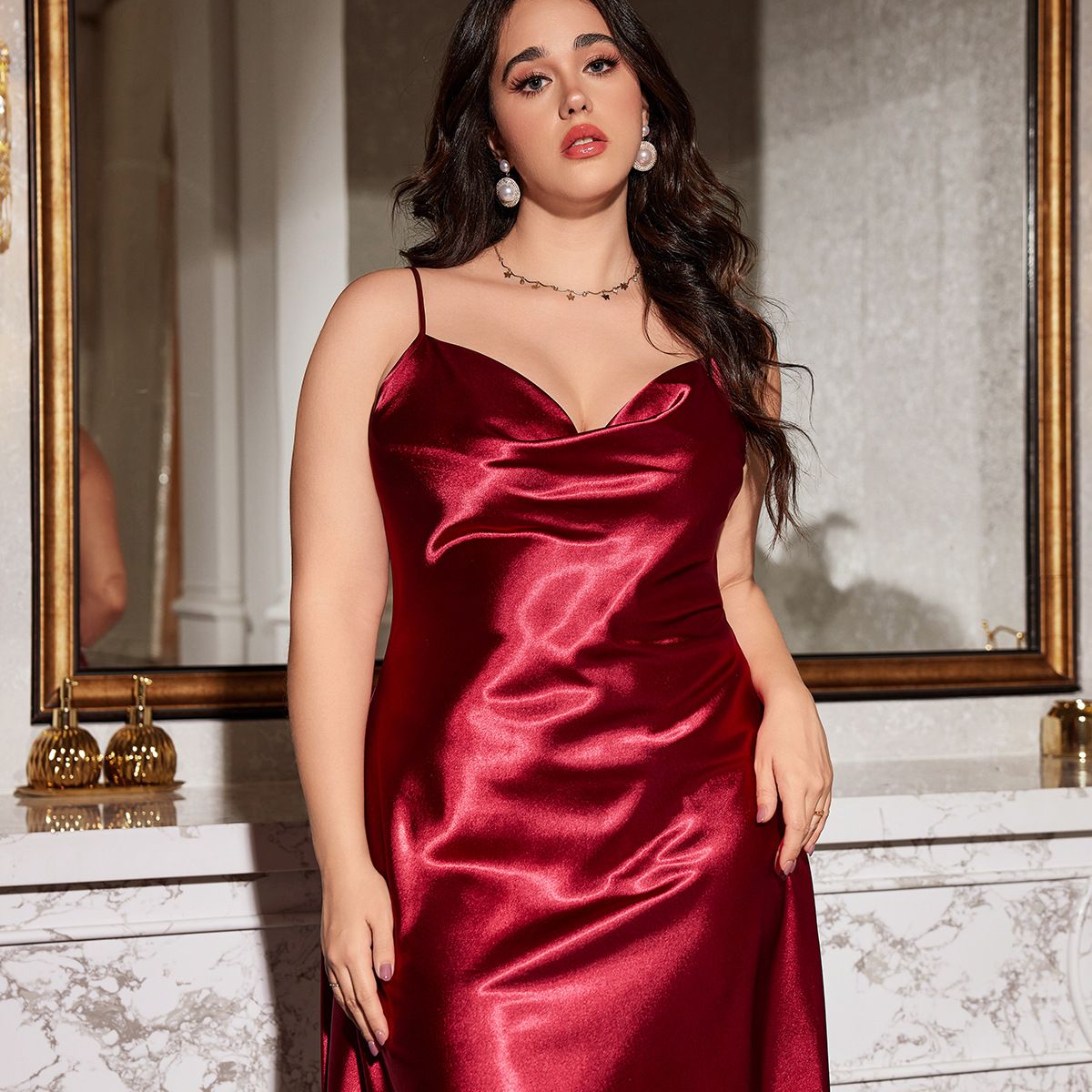 Ladies Satin Nightdress Floral Print Sleepwear Women Spaghetti Strap Nightgown Sexy Plus Size Pajamas