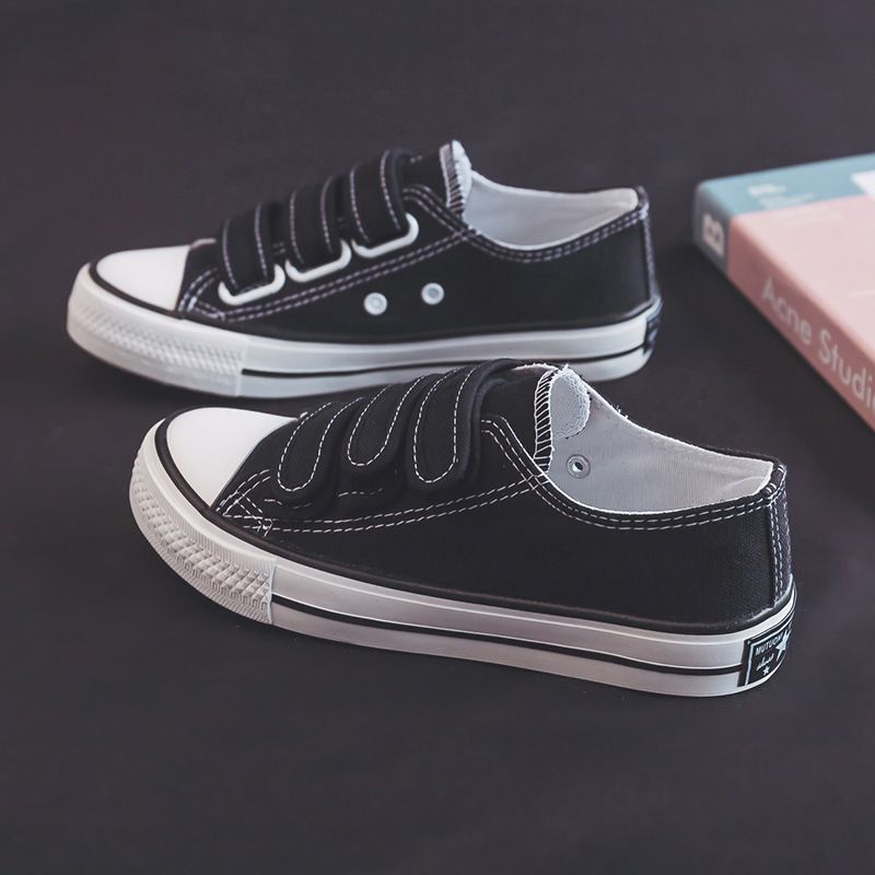 Women’s Velcro Canvas Sneakers Korean Style Casual Shoes Fashion White Canvas Shoes for Girls Students Comfortable Everyday School Shoes Lightweight Flat Walking Sneakers Canvas Shoes