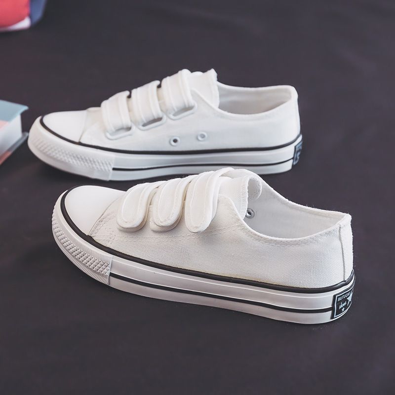 Women’s Velcro Canvas Sneakers Korean Style Casual Shoes Fashion White Canvas Shoes for Girls Students Comfortable Everyday School Shoes Lightweight Flat Walking Sneakers Canvas Shoes