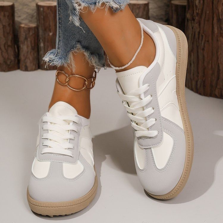 Women German Trainer Sneakers Lace-Up Casual Sport Shoes, Round Toe Fashion Comfortable Walking Shoes for Ladies