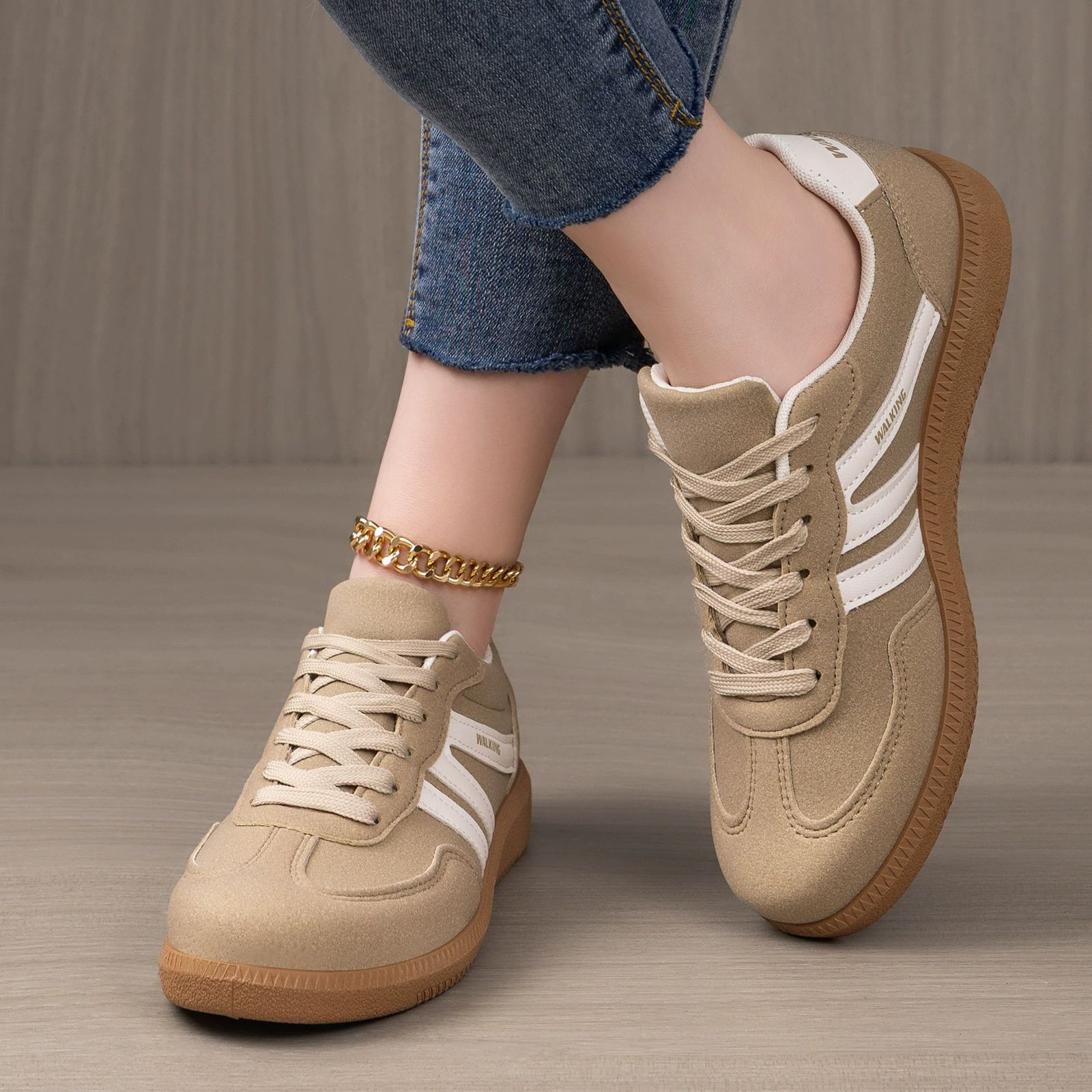 Women Retro Sneakers Lace Up Stripe Patchwork Casual Shoes Ladies Trainers Plus Size Fashion Sports Shoes