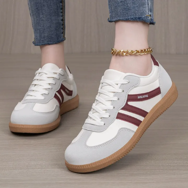 Women Retro Sneakers Lace Up Stripe Patchwork Casual Shoes Ladies Trainers Plus Size Fashion Sports Shoes