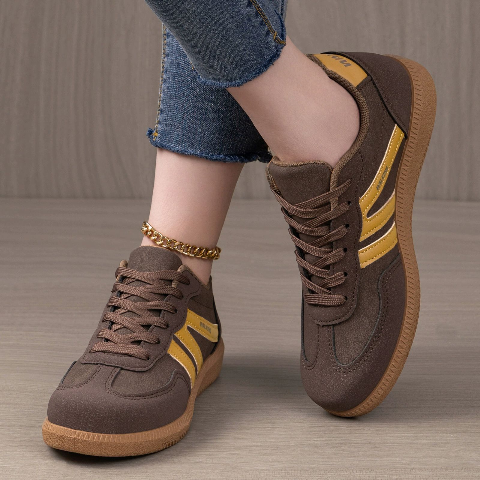 Women Retro Sneakers Lace Up Stripe Patchwork Casual Shoes Ladies Trainers Plus Size Fashion Sports Shoes