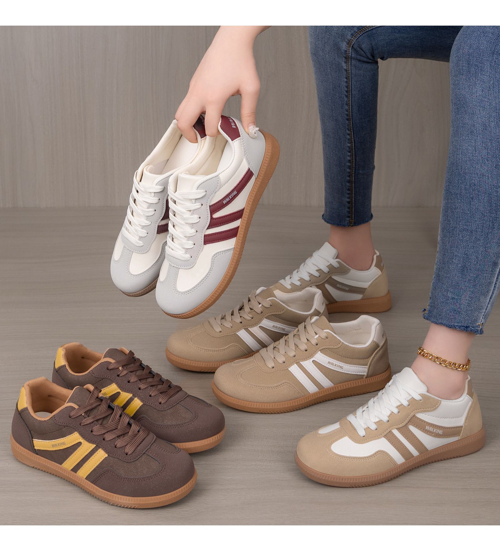 Women Retro Sneakers Lace Up Stripe Patchwork Casual Shoes Ladies Trainers Plus Size Fashion Sports Shoes