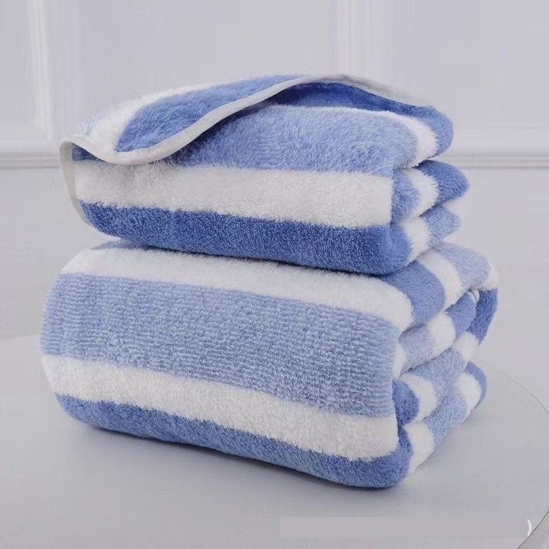 2 Pcs Soft Absorbent Coral Fleece Towel Set Two Pieces Skin Friendly Non Pilling Thickened Bath Towel Face Towel Striped Design Comfortable New Arrival