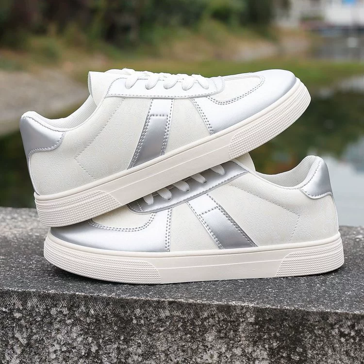 Women Fashion Sneakers Lace-Up Casual Sliver White Shoes Round Toe Color Block Skateboarding Shoes Comfortable Student Walking Shoes for Ladies Women's Shoes
