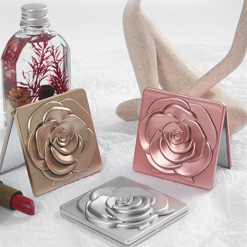 Portable Mini Folding Makeup Mirror - Double-Sided with Magnification, High-Appearance Square Pocket Mirror for Girls, Travel Vanity Mirror