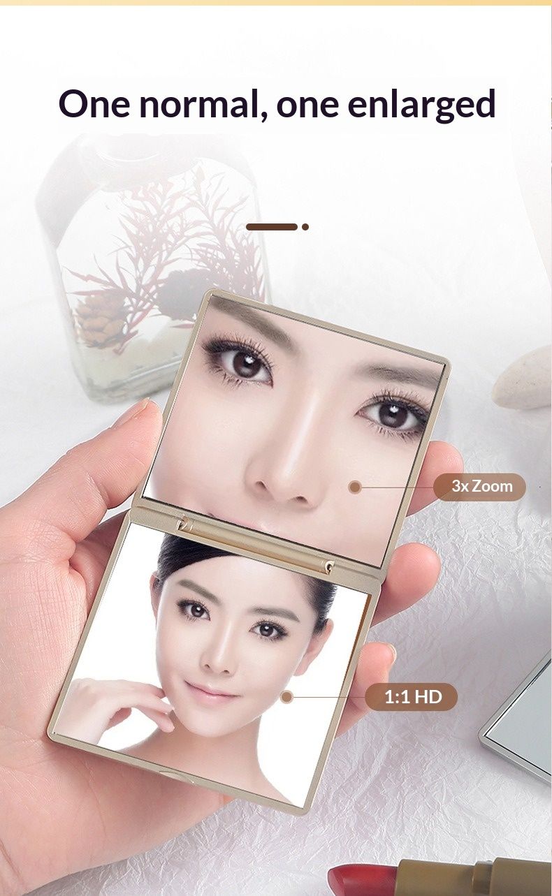 Portable Mini Folding Makeup Mirror - Double-Sided with Magnification, High-Appearance Square Pocket Mirror for Girls, Travel Vanity Mirror