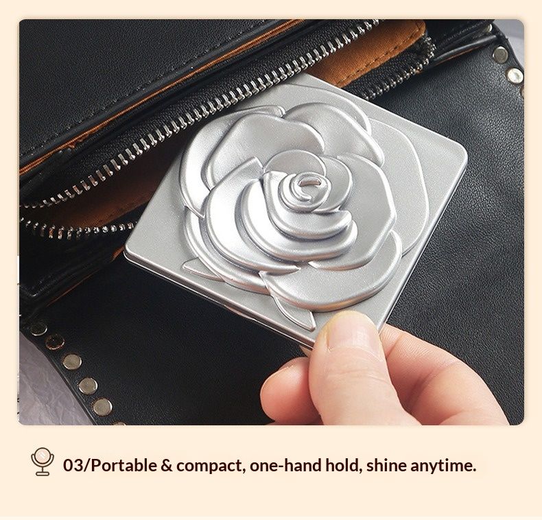 Portable Mini Folding Makeup Mirror - Double-Sided with Magnification, High-Appearance Square Pocket Mirror for Girls, Travel Vanity Mirror