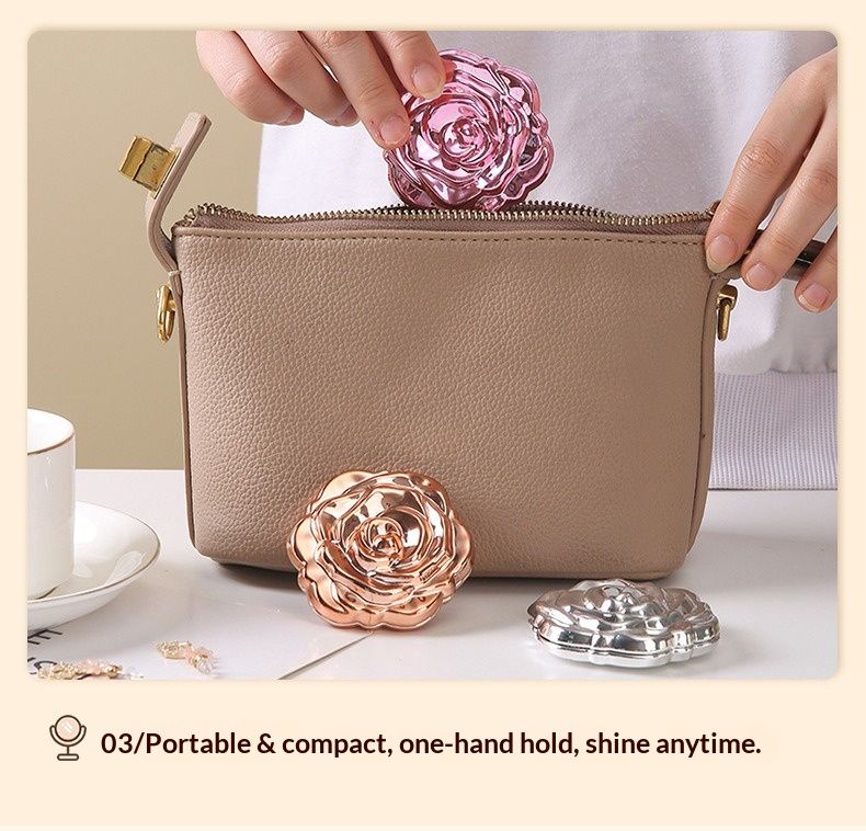 Portable Rose Folding Makeup Mirror Double Sided Mini Round Pocket Mirror HD Compact Cosmetic Mirror Travel Mirrors