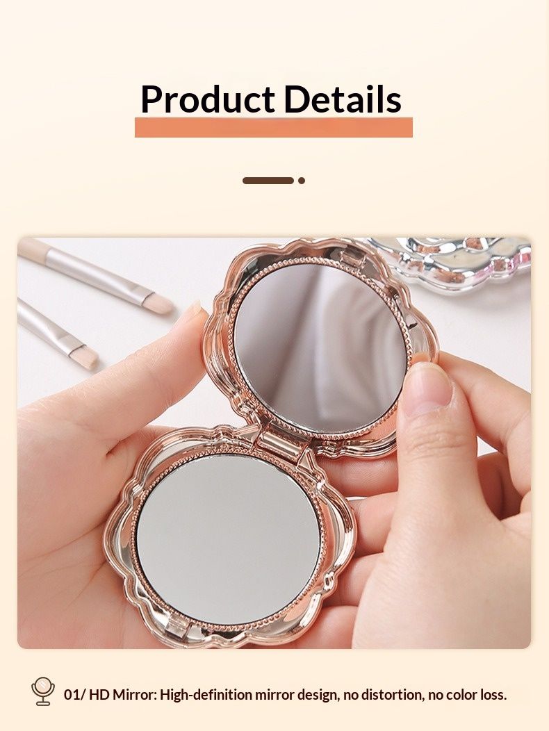 Portable Rose Folding Makeup Mirror Double Sided Mini Round Pocket Mirror HD Compact Cosmetic Mirror Travel Mirrors
