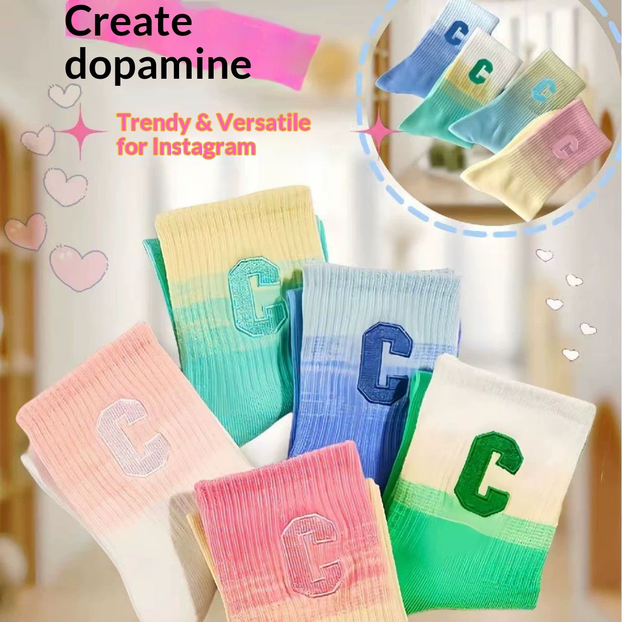 Clearance Sale 5-Pcs Casual Socks Trendy Letter C Cotton Mid-Calf Moisture-Wicking Bacteria-Inhibiting Ins Sports Socks Versatile Stylish Avant-Garde Comfortable Breathable Women's Socks