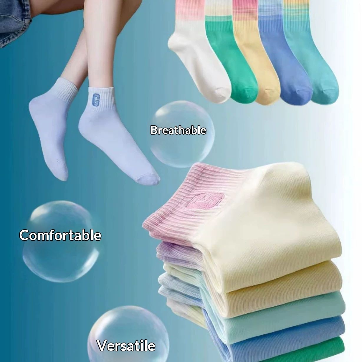 Clearance Sale 5-Pcs Casual Socks Trendy Letter C Cotton Mid-Calf Moisture-Wicking Bacteria-Inhibiting Ins Sports Socks Versatile Stylish Avant-Garde Comfortable Breathable Women's Socks
