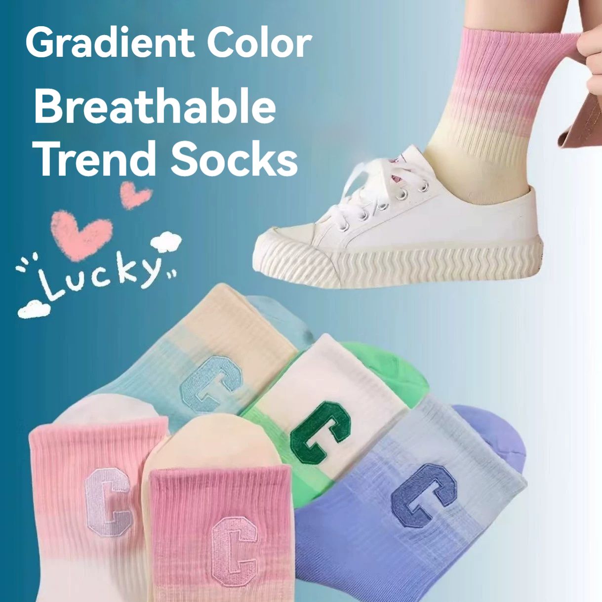 Clearance Sale 5-Pcs Casual Socks Trendy Letter C Cotton Mid-Calf Moisture-Wicking Bacteria-Inhibiting Ins Sports Socks Versatile Stylish Avant-Garde Comfortable Breathable Women's Socks