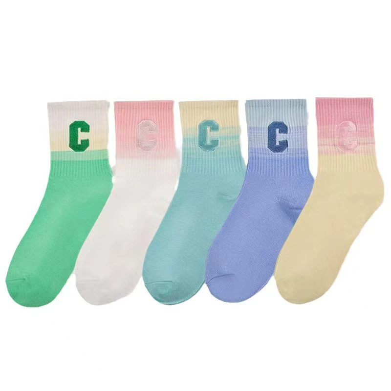 Clearance Sale 5-Pcs Casual Socks Trendy Letter C Cotton Mid-Calf Moisture-Wicking Bacteria-Inhibiting Ins Sports Socks Versatile Stylish Avant-Garde Comfortable Breathable Women's Socks