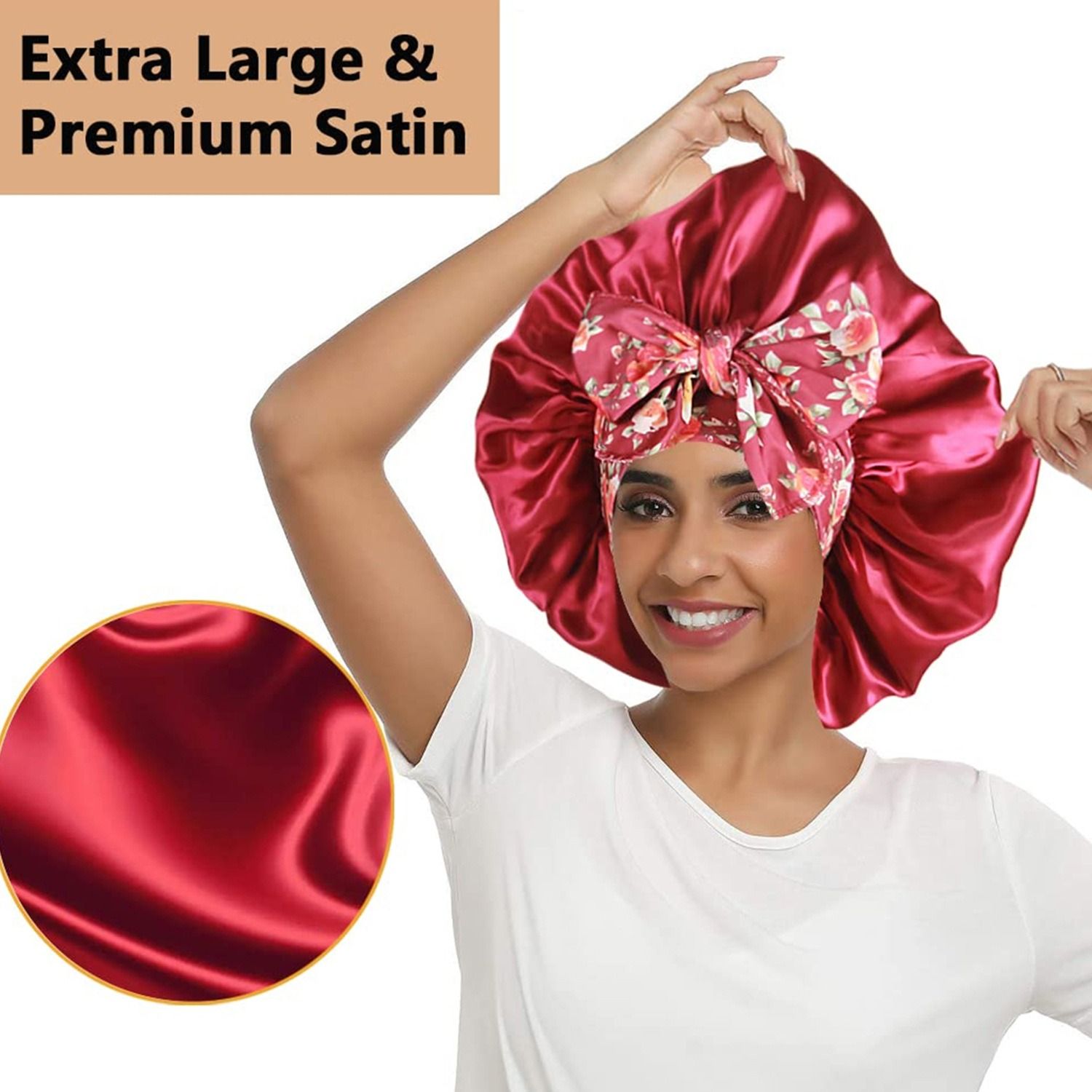 4PCS Satin Printed Sleep Bonnet Wide Band Hair Cap with Ribbon for Women Night Hair Protection Night Sleep Hat Nightcap Head Cover Gift for Women