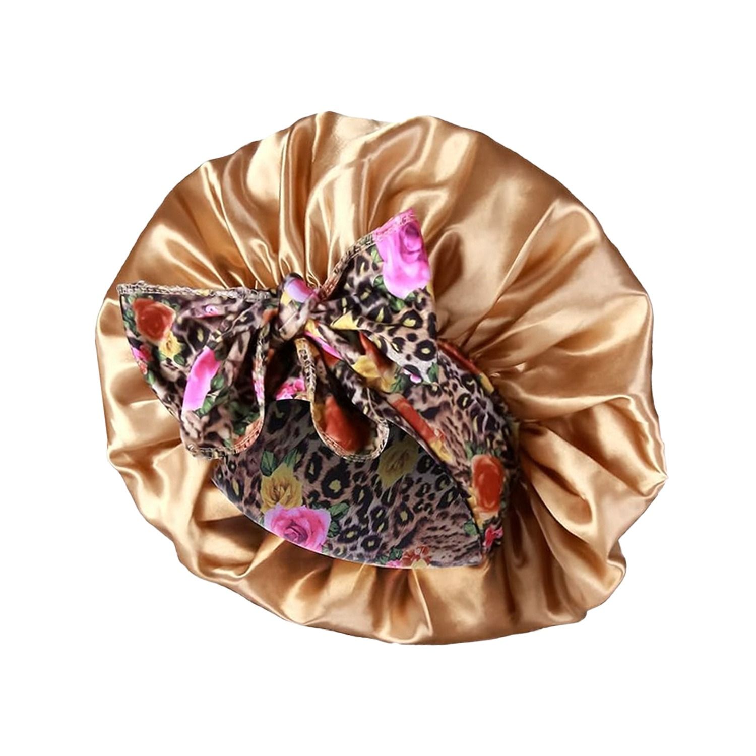 4PCS Satin Printed Sleep Bonnet Wide Band Hair Cap with Ribbon for Women Night Hair Protection Night Sleep Hat Nightcap Head Cover Gift for Women