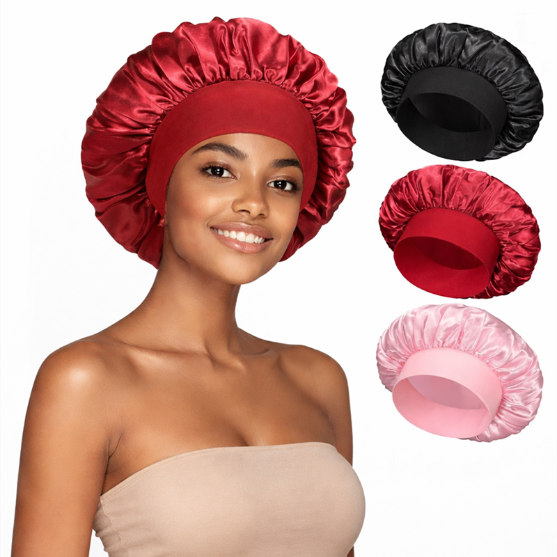 3PCS Satin Sleep Bonnet Comfortable Hair Cap with Elastic Band for Women Sleeping, Make Up, Doing Sports etc. Night Hair Protection Hat Nightcap Head Cover Best Gift for Ladies