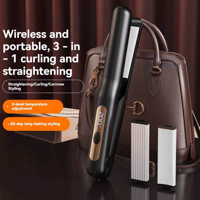 3-in-1 Cordless Hair Straightener & Curler for Traveling, Interchangeable Heads, Flat Iron for Straight & Curly Hair, Volumizing Styling Tool Hair Styling Tool Iron Hair Straightener