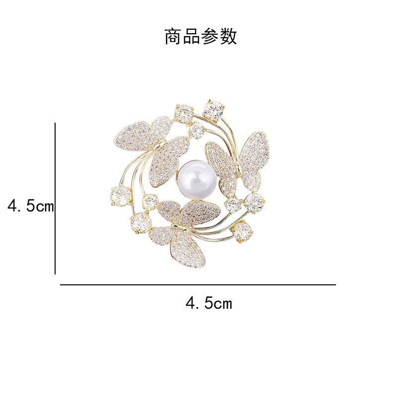 Elegant Women Brooch Crystal Butterfly Wreath Pin for Ladies Dresses, Suits Pearl Rhinestone Coat Accessories Women Clothes Fashion Accessories