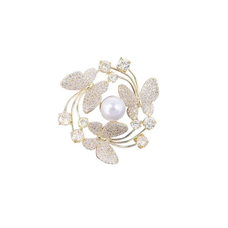 Elegant Women Brooch Crystal Butterfly Wreath Pin for Ladies Dresses, Suits Pearl Rhinestone Coat Accessories Women Clothes Fashion Accessories