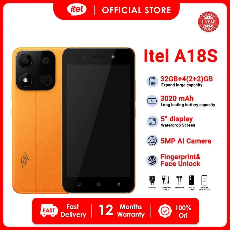 [CASHBACK FRIDAY] Itel A18S 32GB Storage 4(2+2)GB RAM 3000mAh 5" HD Screen Phone + Dual Camera Fingerprint Dual SIM 3G Network Smart Mobile Phones