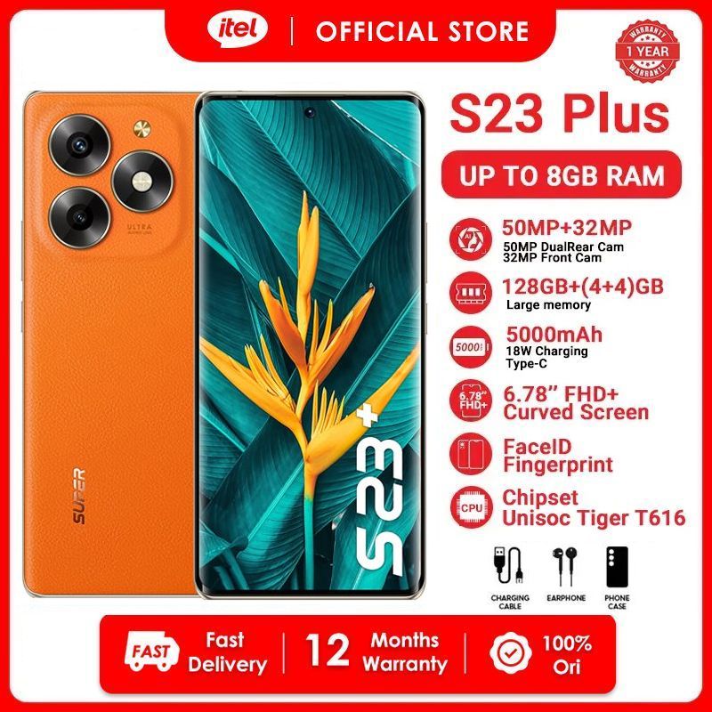 Itel S23 Plus 128GB + 8(4+4)GB RAM 6.78'' Big Curved Screen Dual SIM 4G Phone 50MP+32MP AI Camera 5000mAh battery 18W Charging Under Display Fingerprint With NFC S23+ Smart Phones