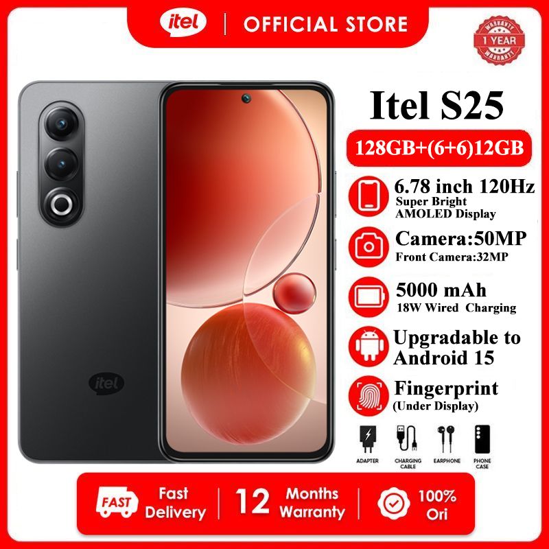 [CASHBACK FRIDAY] Itel S25 128GB+(6+6)GB RAM 6.78“FHD 120HZ  Display Phone Dual SIM 4G Network 50MP Camera Fingerprint Unlock 18W 5000 mAh Battery Android 14 Smart Phones