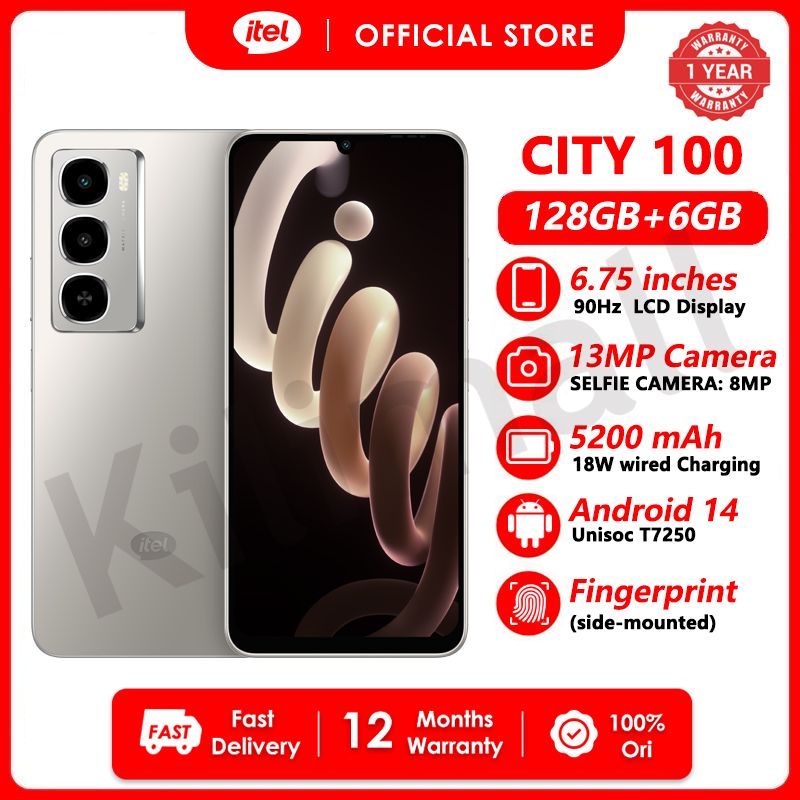 [Anniversary Sale] Itel CITY 100 Up to 18(6+12)GB RAM+128GB 6.75“ 90Hz Display  Phone Dual SIM 4G Network 13MP Camera 18W Charging 5200mAh Battery Android 14 IP64 Fingerprint Unlock AI Smart Phones