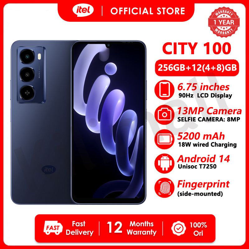 [New Arrivals] Itel CITY 100 256GB ROM+12(4+8)GB RAM 6.75“ 90HZ  Display Phone Dual SIM 4G Network 13MP AI Camera Fingerprint Unlock 18W 5200 mAh Battery Android 14 IP64 Smart Phones
