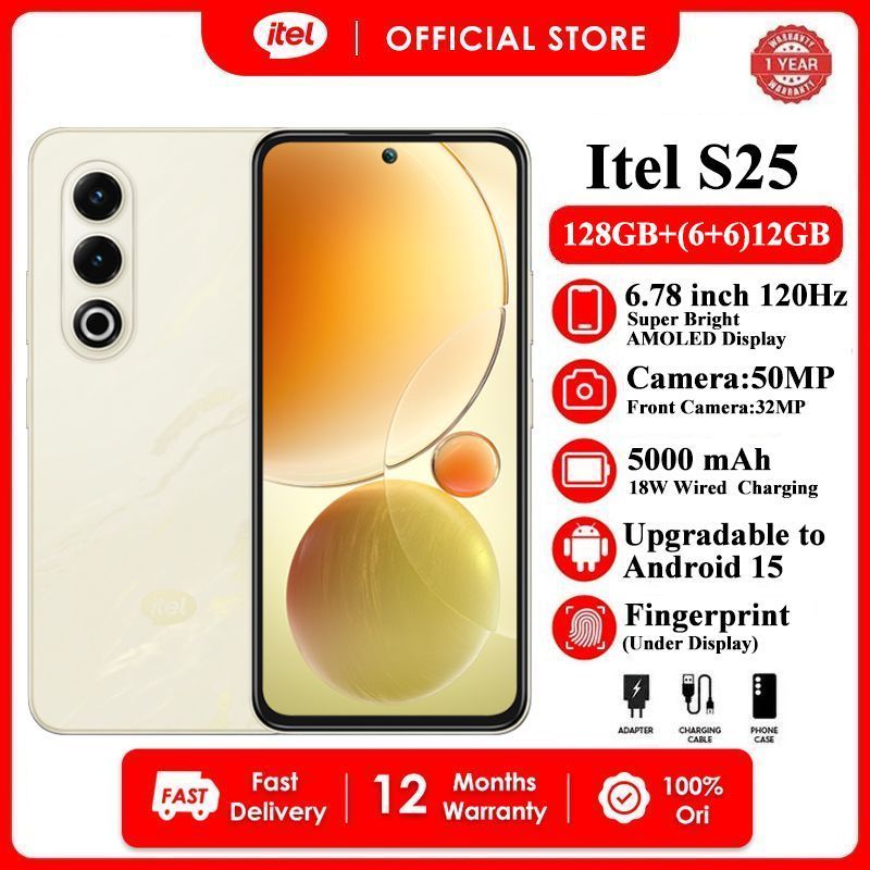 Itel S25 128GB+(6+6)GB RAM 6.78“FHD 120HZ  Display Phone Dual SIM 4G Network 50MP Camera Fingerprint Unlock 18W 5000 mAh Battery Android 14 Smart Phones