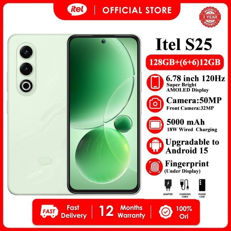 Itel S25 128GB+(6+6)GB RAM 6.78“FHD 120HZ  Display Phone Dual SIM 4G Network 50MP Camera Fingerprint Unlock 18W 5000 mAh Battery Android 14 Smart Phones