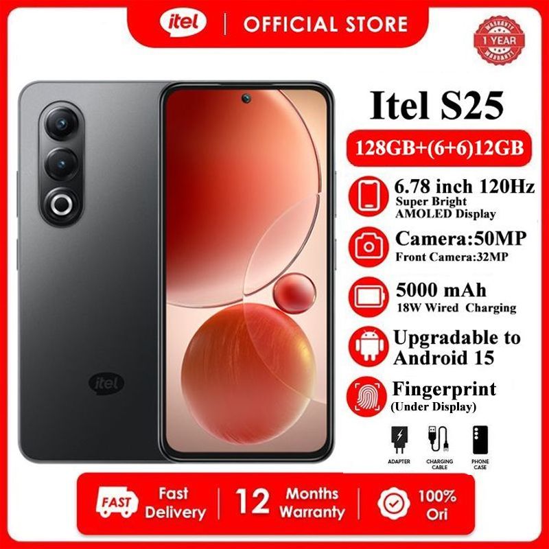 Itel S25 128GB+(6+6)GB RAM 6.78“FHD 120HZ  Display Phone Dual SIM 4G Network 50MP Camera Fingerprint Unlock 18W 5000 mAh Battery Android 14 Smart Phones