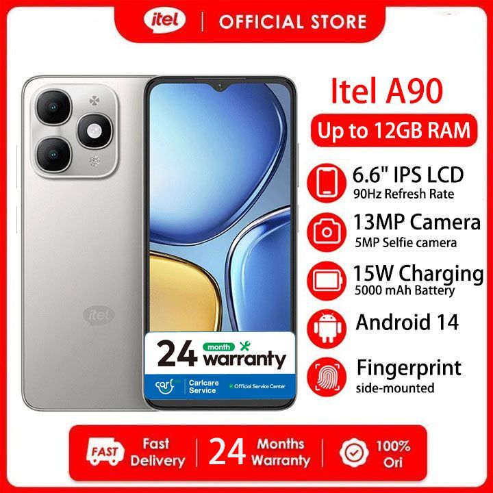 [Fans Festival Sale] Itel A90 12GB RAM + 128GB 6.6“ 90HZ  Display Phone Dual SIM 4G Network 13MP Camera Fingerprint Unlock 15W 5000 mAh Battery Android 14  Two-year Warranty Smart Phones