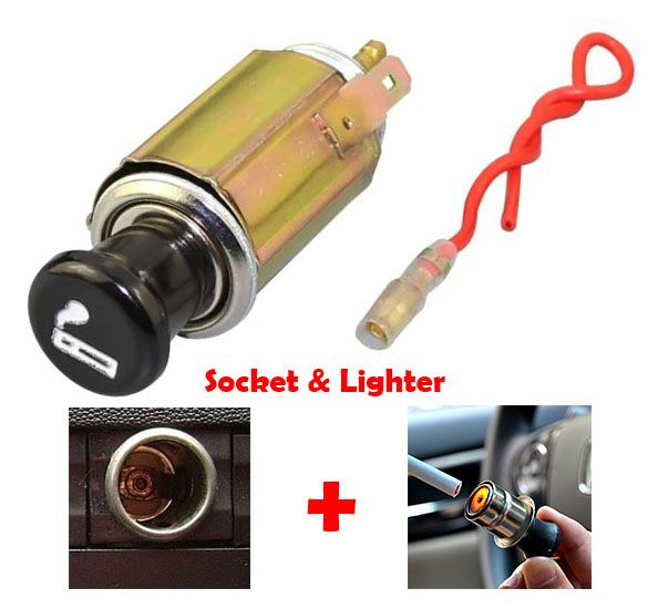 Complete 12V Cigarette Lighter Plug and Socket Outlet Assembly for Auto Car Truck Element Replacement Accessory Push Button for Most Automotive Vehicles