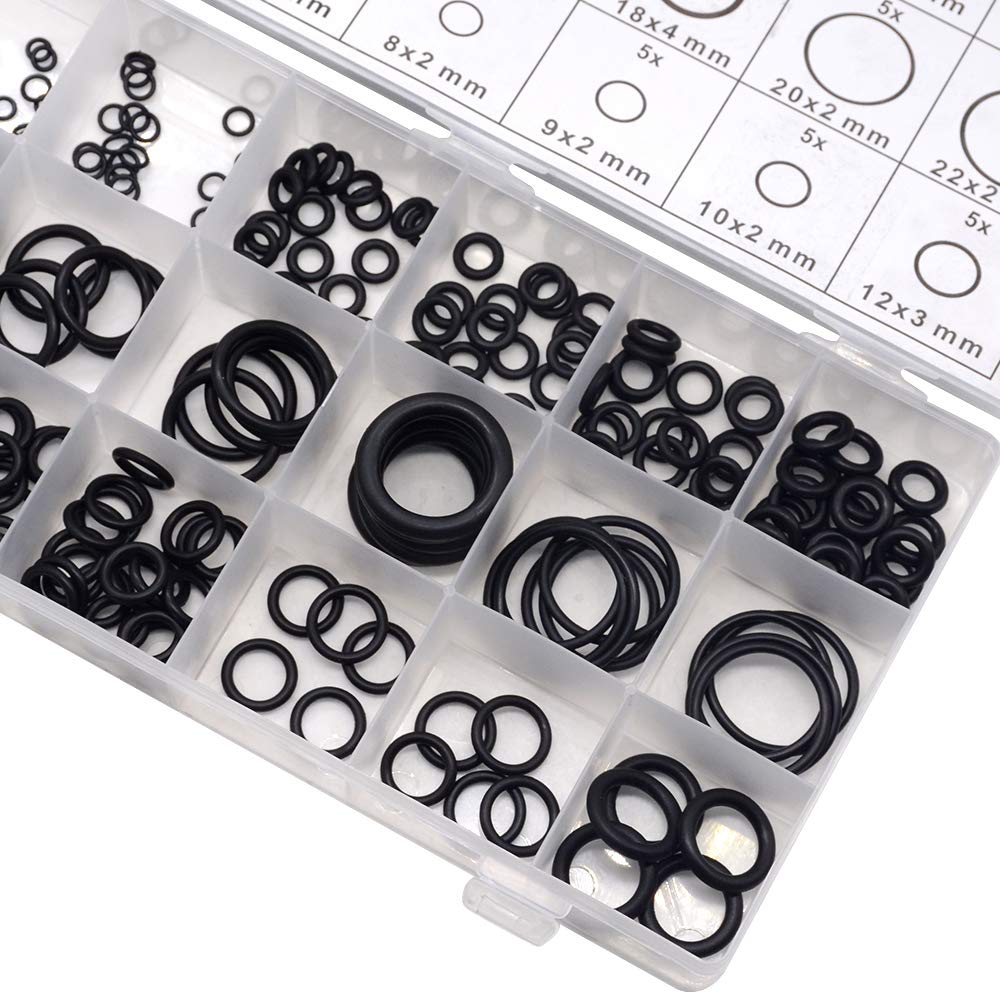 225pcs Rubber O-Ring Seals Assortment Kit Set Nitrile Gasket Washer Sealing Rings 18 Sizes for Plumbing, Automotive, General Repair with Case Hydraulics, Air, Gas Connections to Prevent Leaks