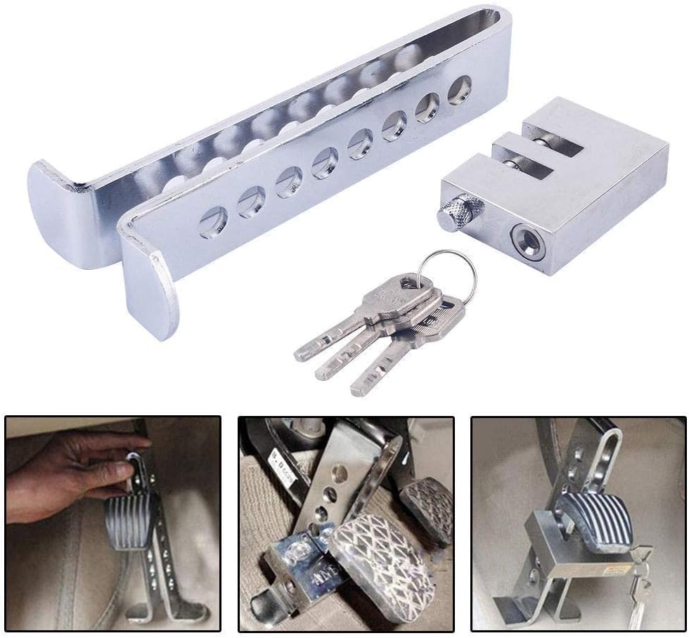 Anti-Theft Stainless Steel Clutch Lock Car Brake Pedal Accelerator Lock 8 Holes Device Premium Heavy Quality + 3 Keys