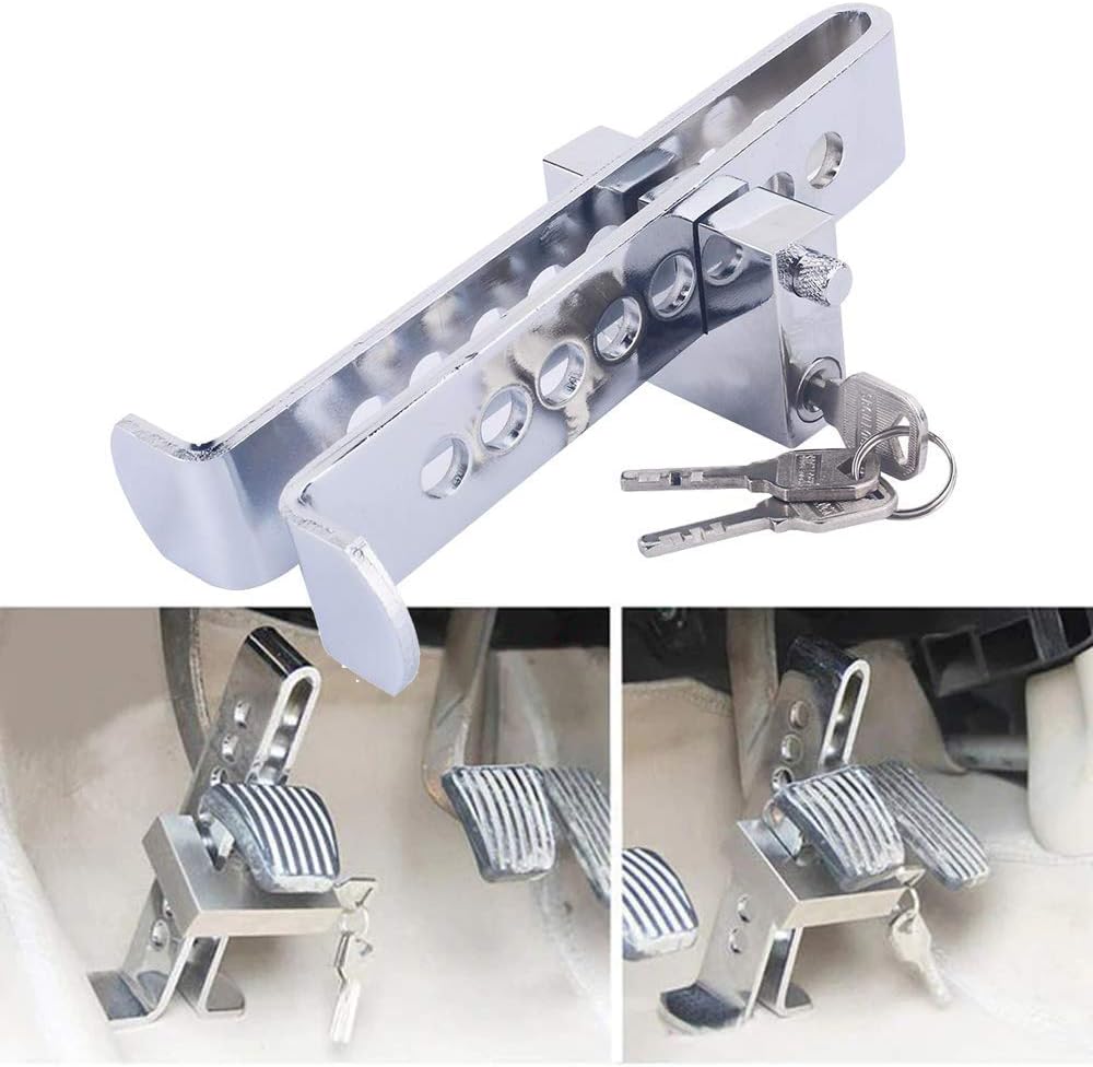 Anti-Theft Stainless Steel Clutch Lock Car Brake Pedal Accelerator Lock 8 Holes Device Premium Heavy Quality + 3 Keys