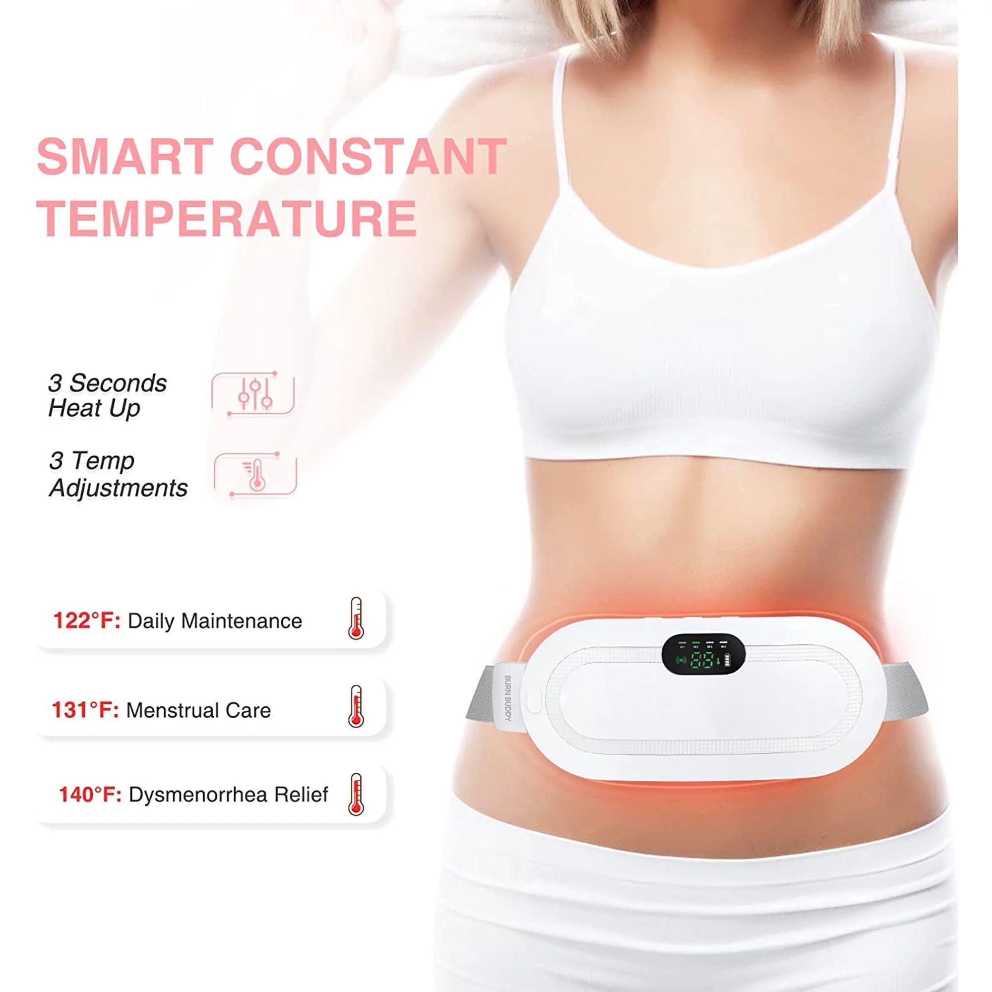 Menstrual Heating Pad, Period Pain Relief, Rechargeable, Fast Heating Massage with 3 Heat Levels and 3 Vibration Modes, for Back or Abdominal. Gifts for Women and Girls