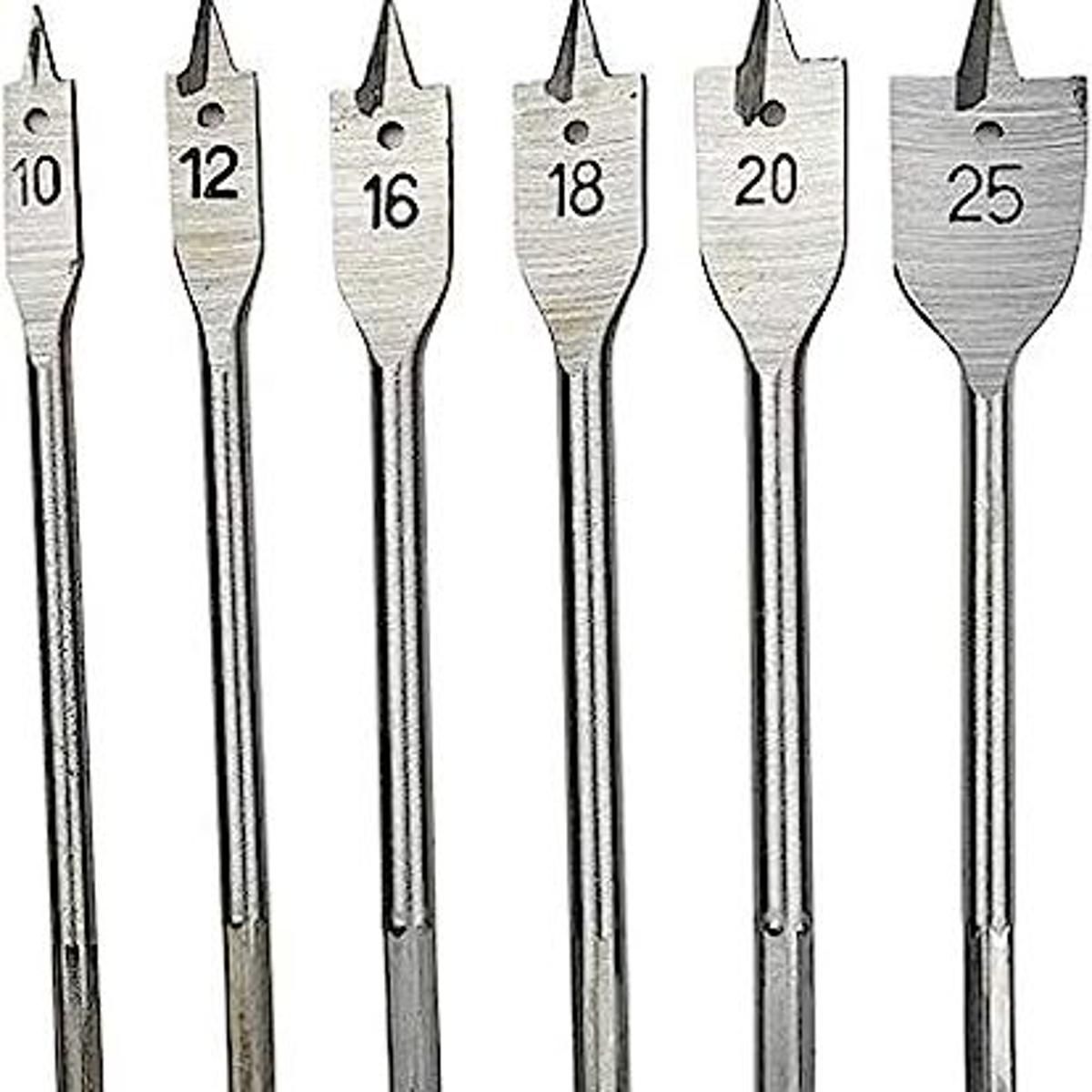 6pcs/Lot Wood Flat Drill Bits Set Heavy Duty Spade Paddle Boring Drilling Bit Metric 10mm 12mm 16mm 18mm 20mm 25mm Heat Treated High-Carbon Steel Industrial Cutting