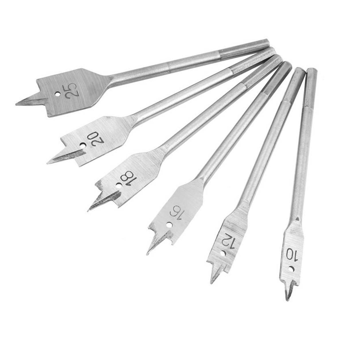 6pcs/Lot Wood Flat Drill Bits Set Heavy Duty Spade Paddle Boring Drilling Bit Metric 10mm 12mm 16mm 18mm 20mm 25mm Heat Treated High-Carbon Steel Industrial Cutting
