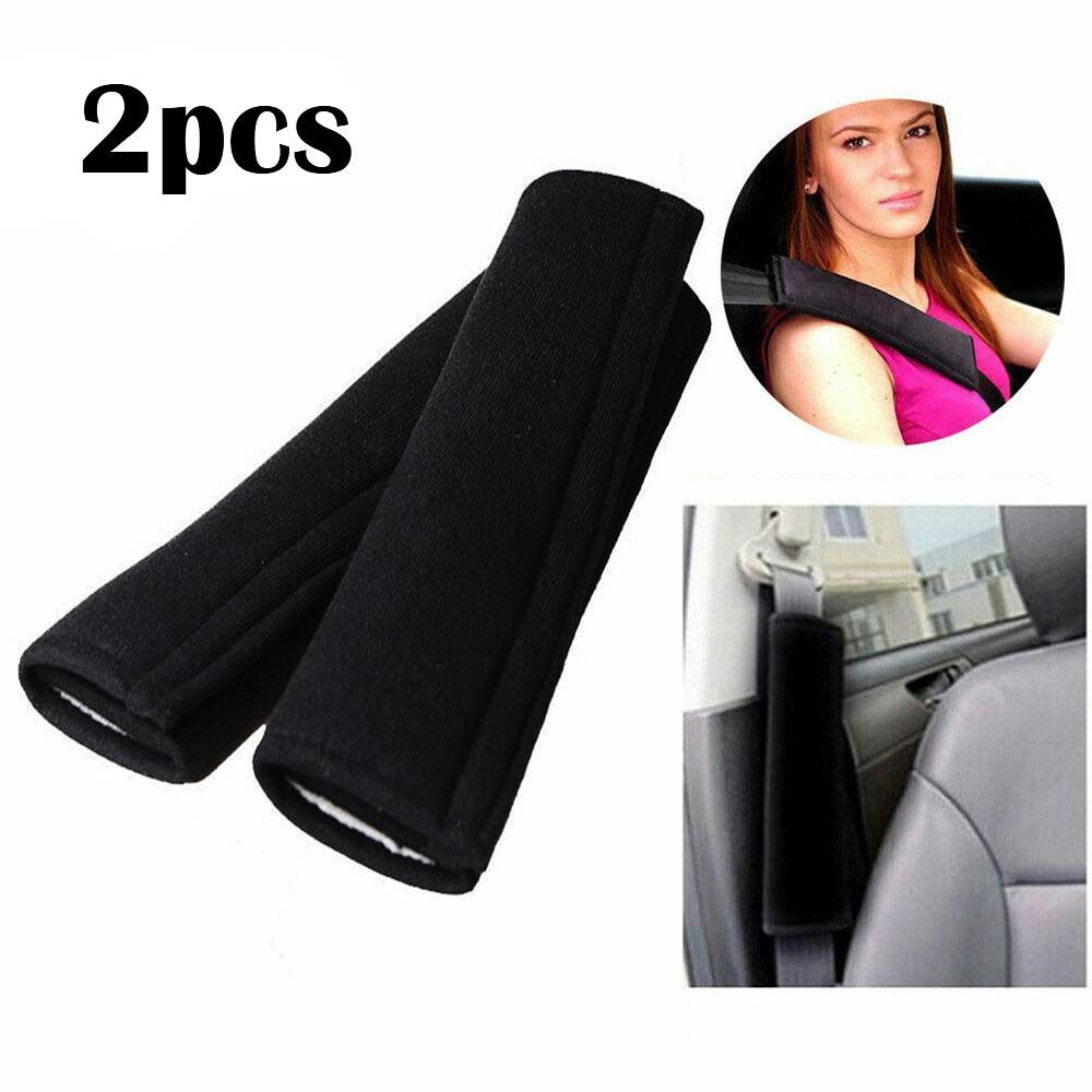 2Pcs Soft Shoulder Pads Black Plain Universal Fit Seatbelt Cover Car Safety Seat Belt Cushion Harness Comfortable Pad
